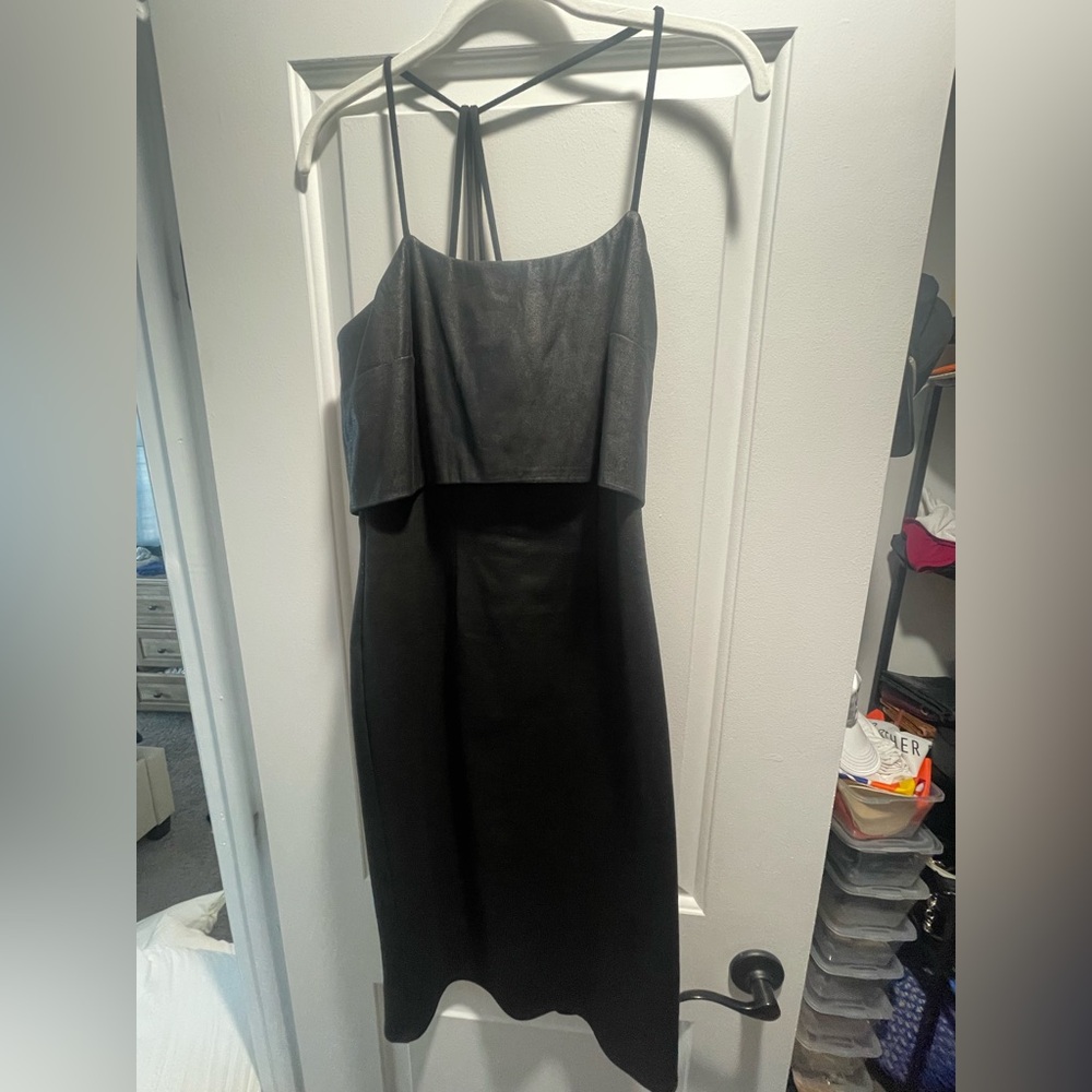 BCBG midi dress leather overlay